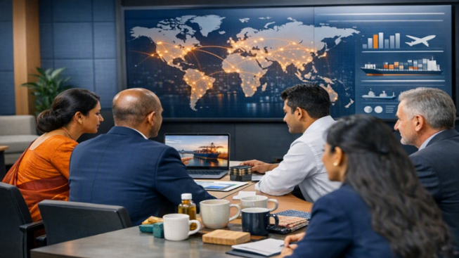 Business meeting and global trade collaboration