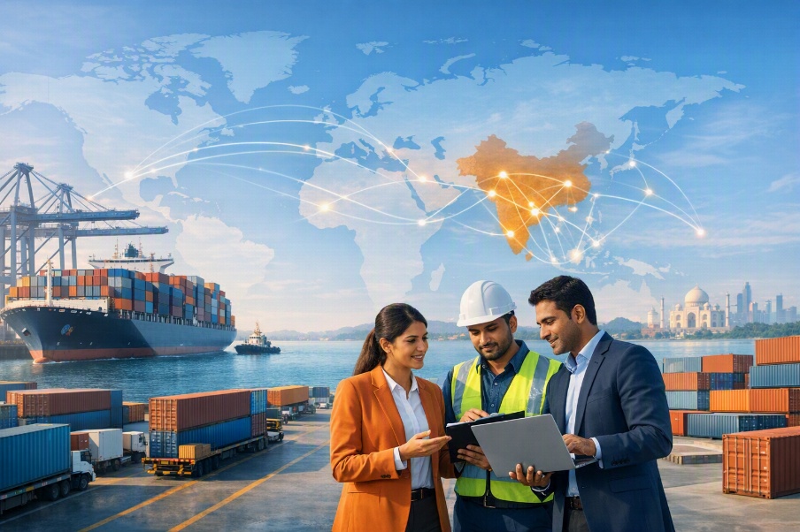 Indian trade professionals working at a globally connected port