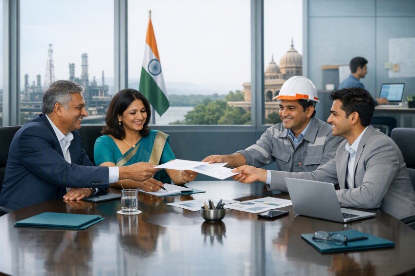Industry and business representatives completing a collaborative agreement